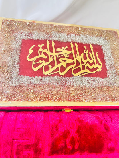 Maroon  Elegance: Barkat-e-Jariyah Resin Quran Hamper | Quran Gift Set