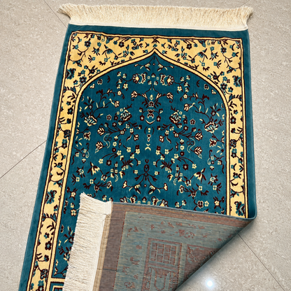 Premium Blue Turkish Prayer Mat | Floral Janamaz Rug