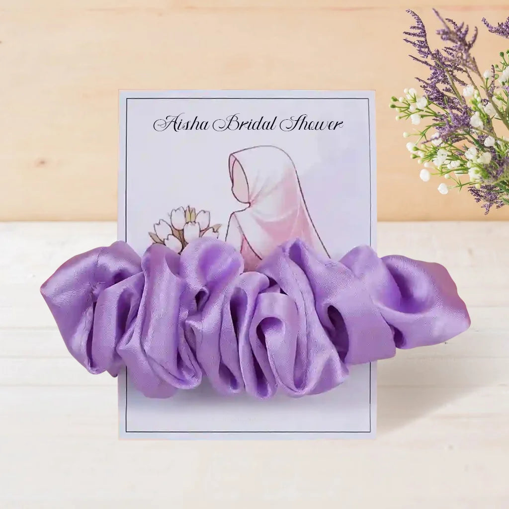 Personalized Satin Scrunchie Card Favors for Bridal Shower