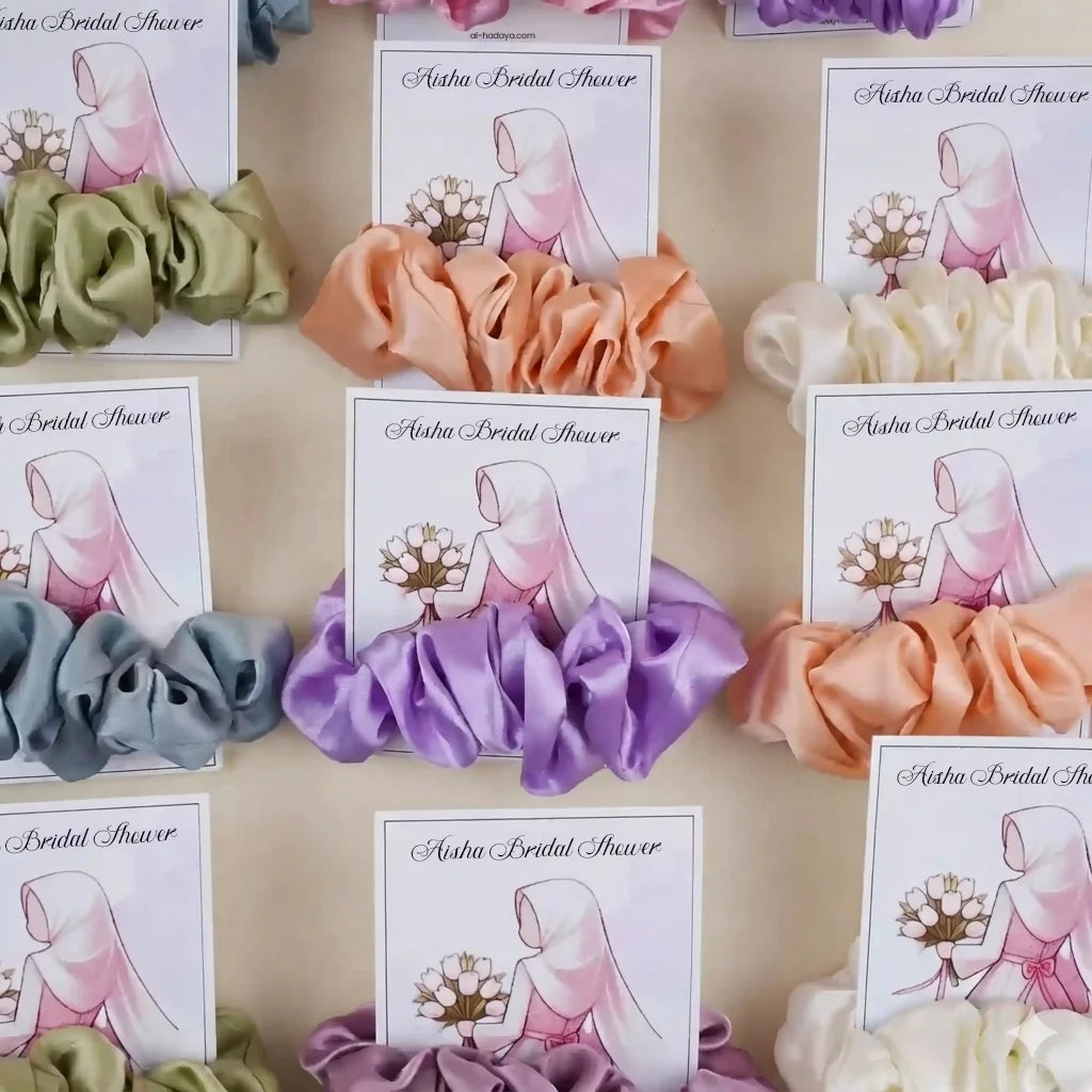 Personalized Satin Scrunchie Card Favors for Bridal Shower