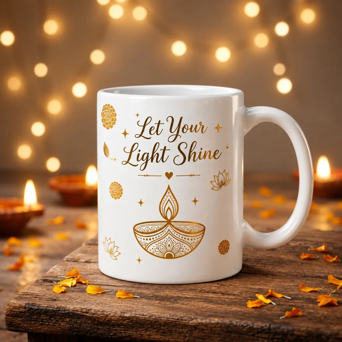 Let Your Light Shine Festive Diya Black Ceramic Mug | Diwali Gift Coffee Mug (350 ml)