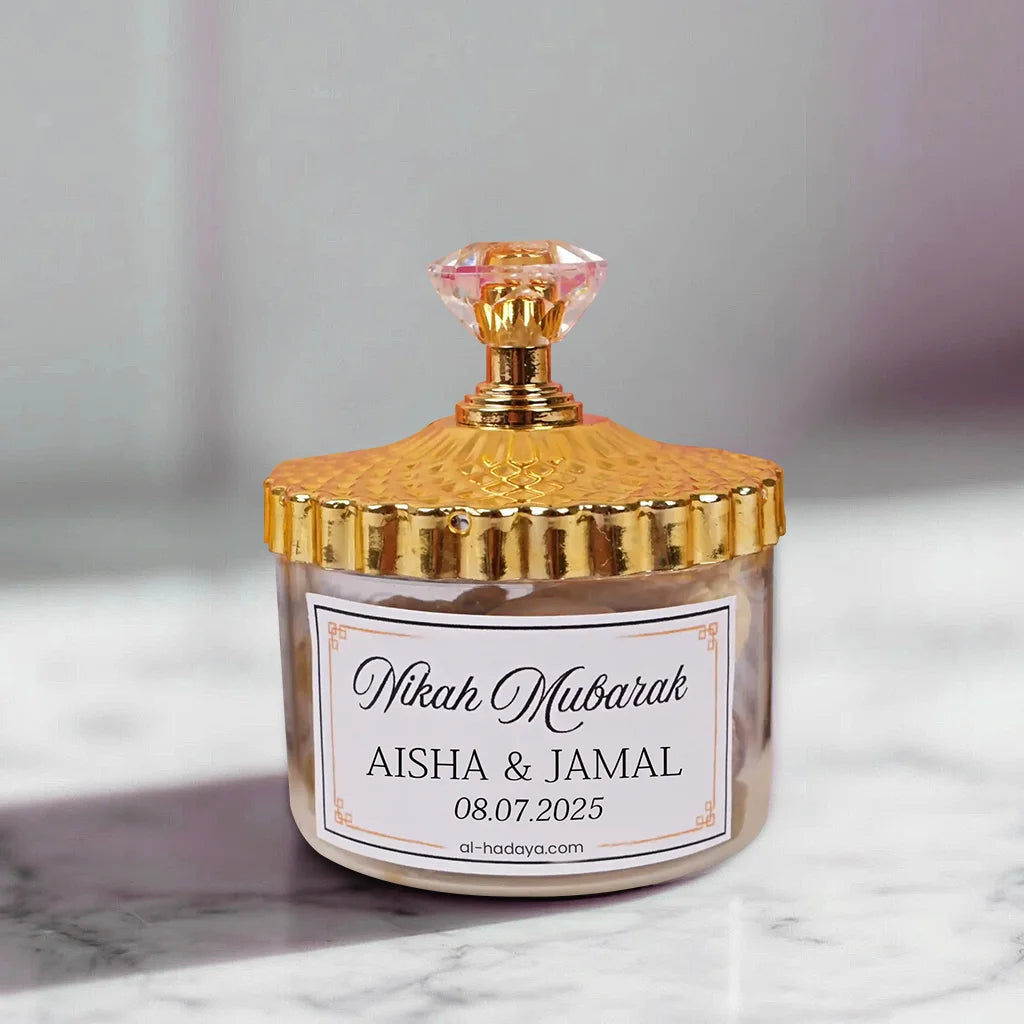Personalized The Nikah Luxe Jar with Gold Crown Lid and Crystal Knob for Nikah Favors 2