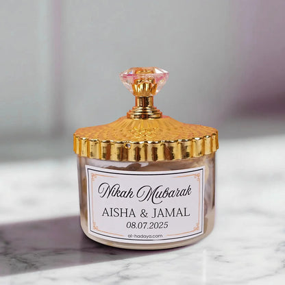 Personalized The Nikah Luxe Jar with Gold Crown Lid and Crystal Knob for Nikah Favors 2