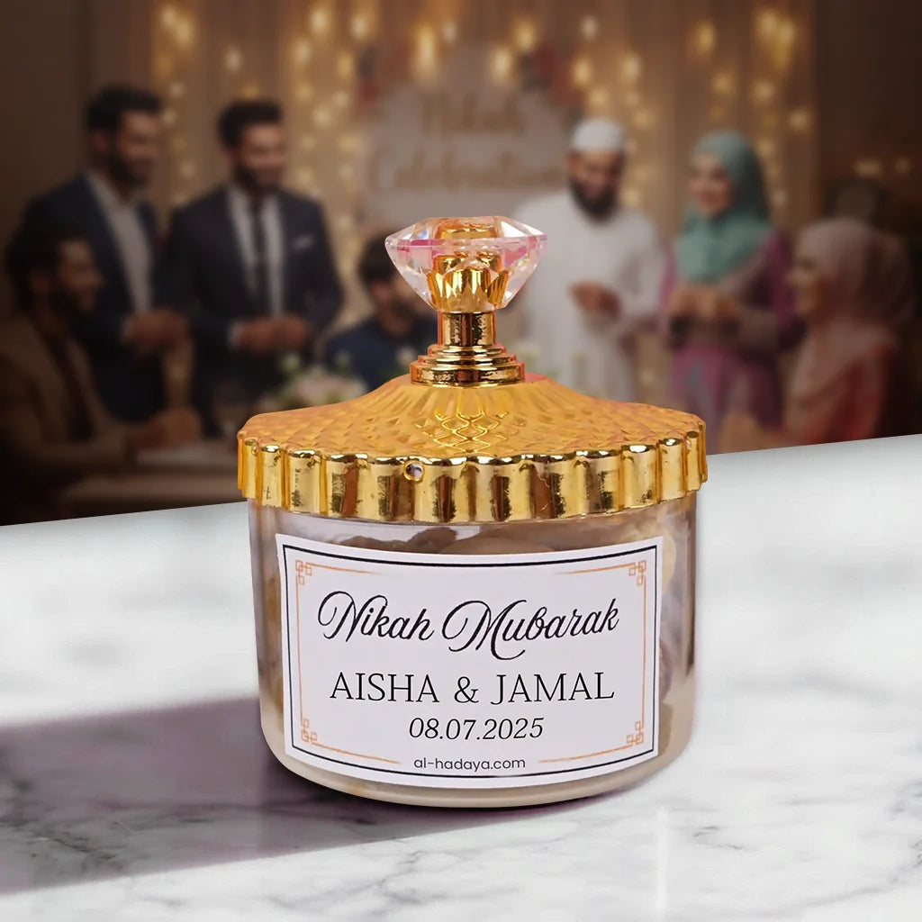 Personalized The Nikah Luxe Jar with Gold Crown Lid and Crystal Knob for Nikah Favors 3