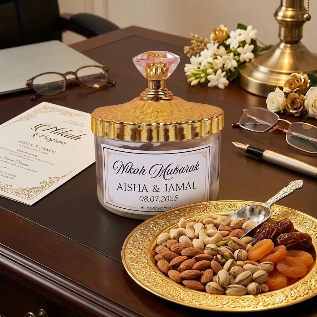 Personalized The Nikah Luxe Jar with Gold Crown Lid and Crystal Knob for Nikah Favors