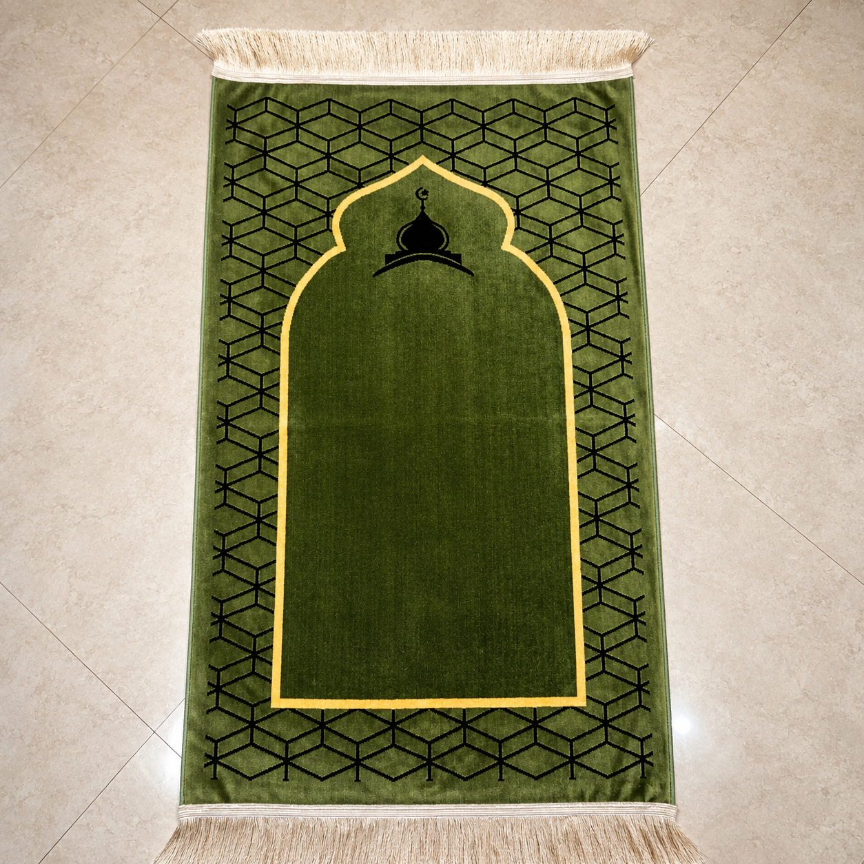 Green Turkish Prayer Mat | Elegant Janamaz | Luxury Islamic Prayer Rug