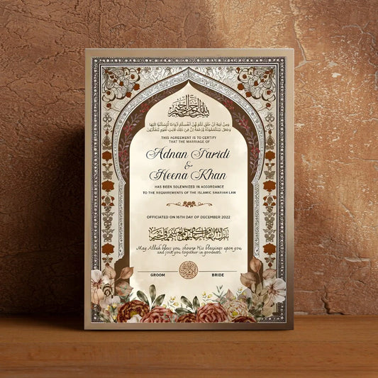 Ishq-e-Marjan Personalized Nikah Nama Frame | Custom Islamic Wedding Certificate