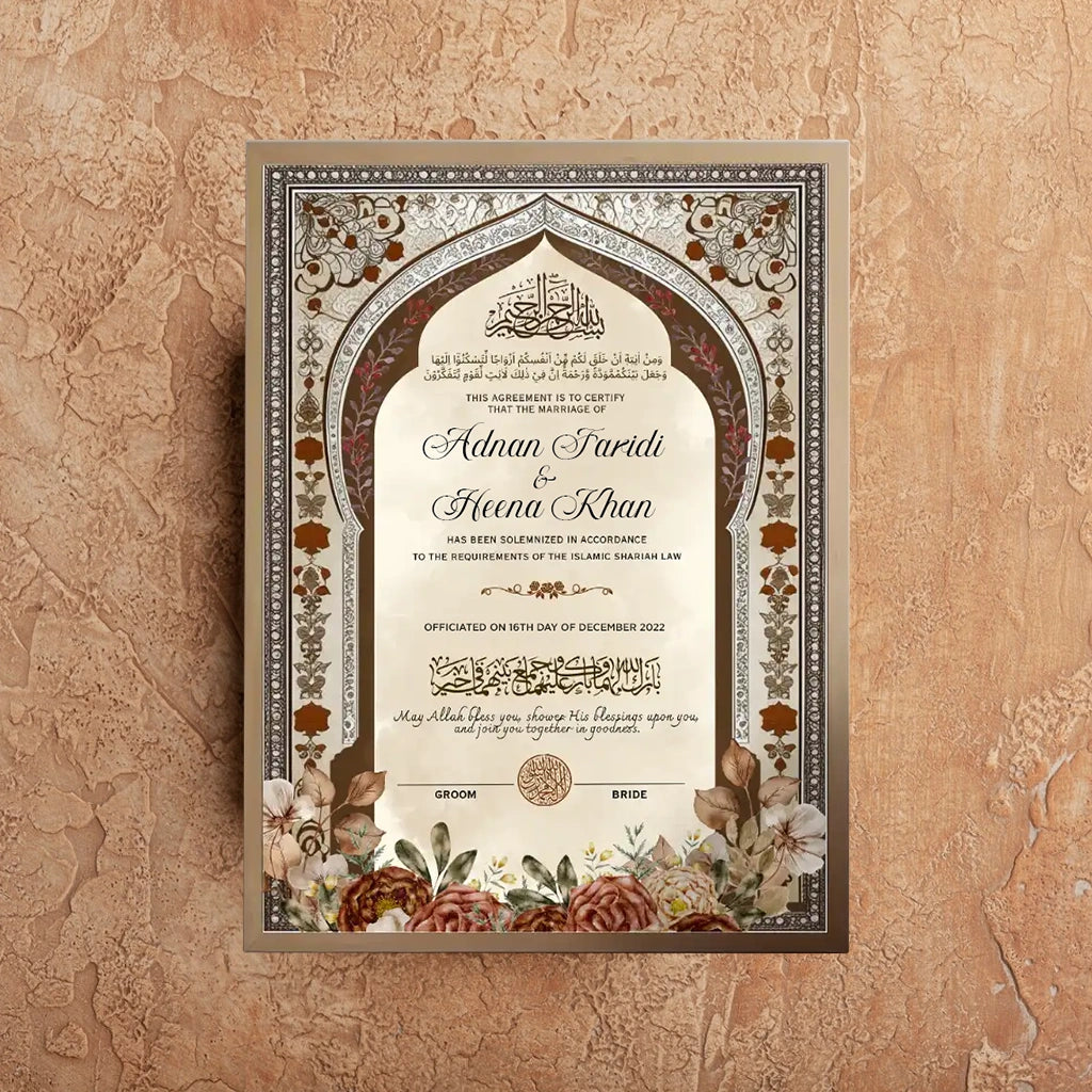 Ishq-e-Marjan Personalized Nikah Nama Frame | Custom Islamic Wedding Certificate