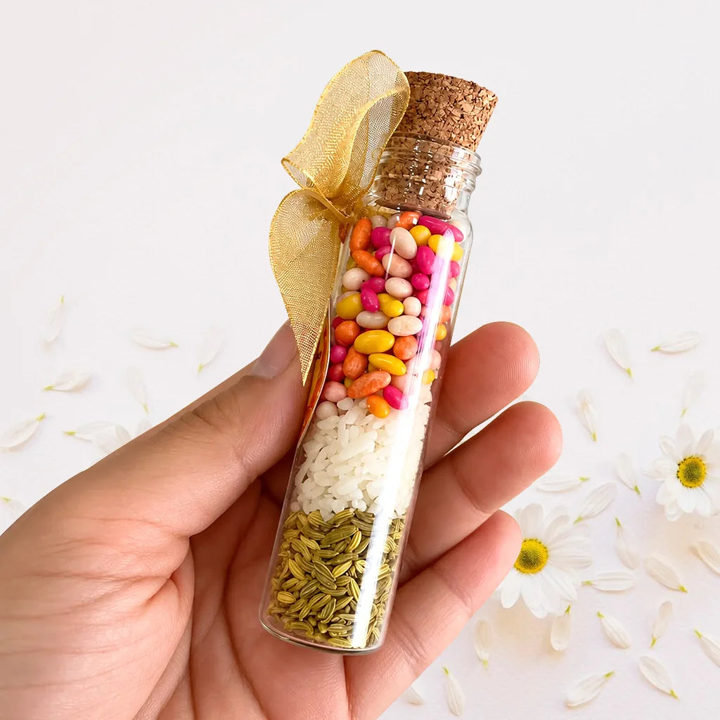 Customized Shahi Mix Sounf Favor Bottle with Golden Filigree Sticker Badge for Nikah 2