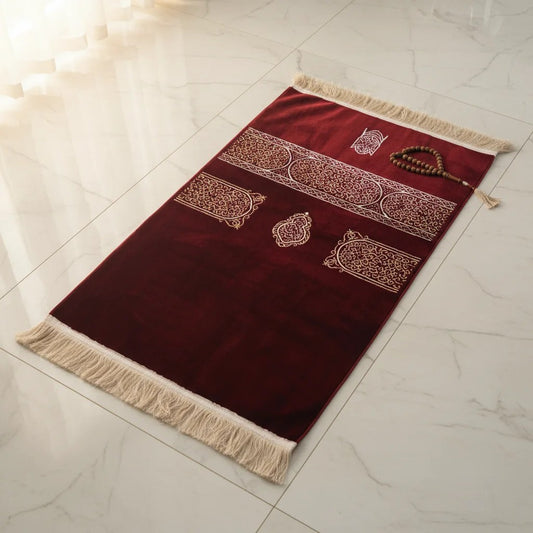 Luxury Maroon Woven Chenille comfortable Islamic Prayer Rug