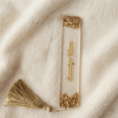 Personalized Resin Bookmark Favor with Gold Calligraphy Name and Cream Tassel 5