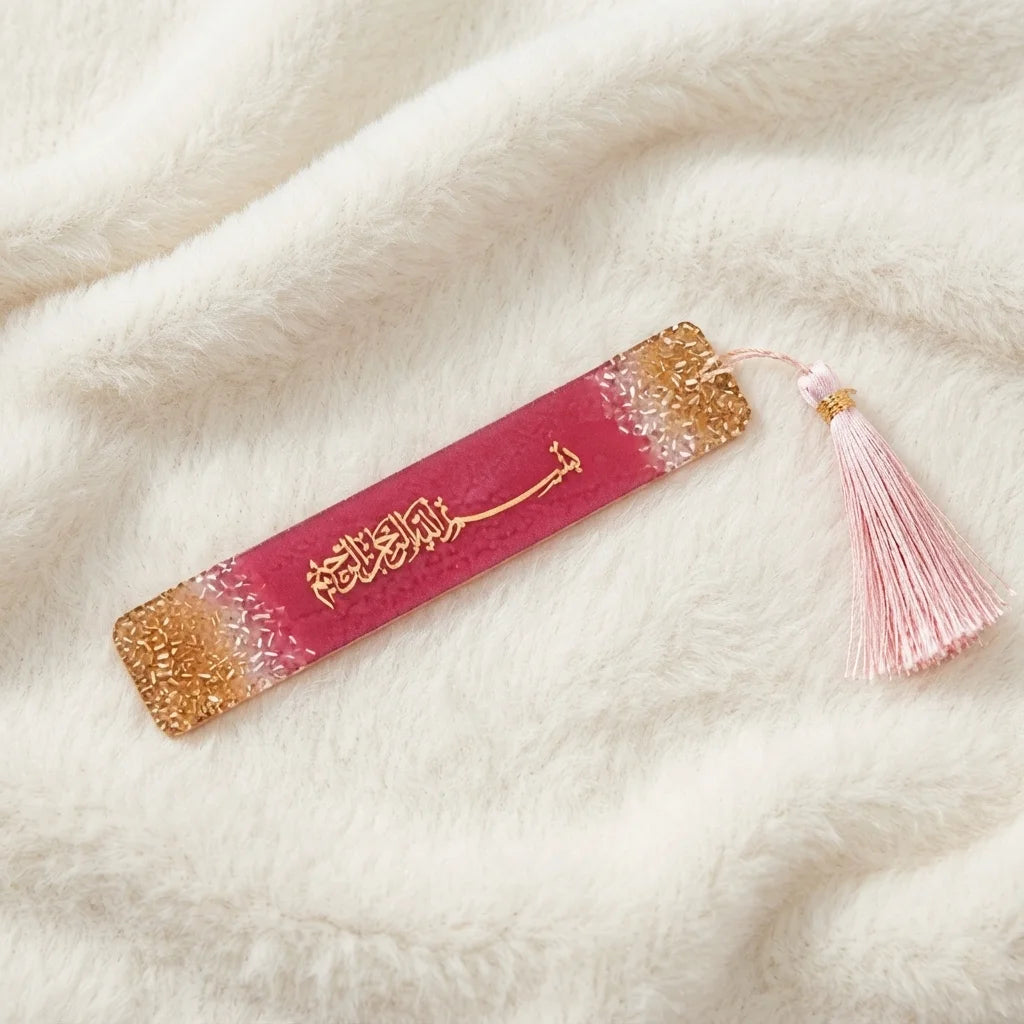 Personalized Resin Bookmark Favor with Gold Calligraphy Name and Cream Tassel 12