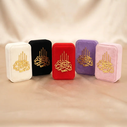 Personalized Red Velvet Tasbeeh Combo Favor Box with Gold Arabic Calligraphy Motif 3