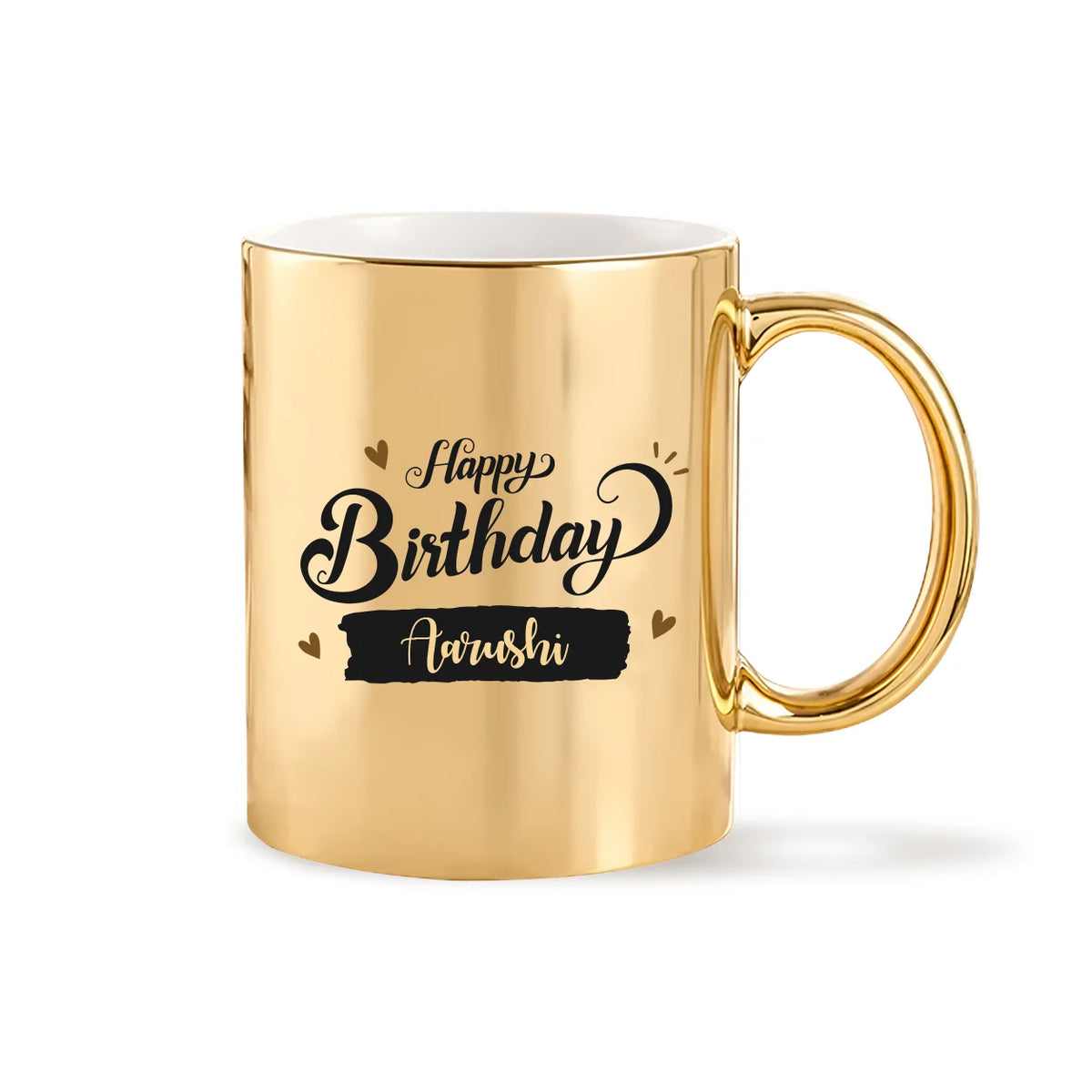 Personalized Metallic Gold Ceramic Birthday Mug with Black Typography and Custom Name 3