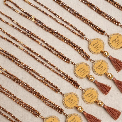 Personalized Metallic Faceted Crystal Tasbih Favor with Custom Gold Filigree Medallion and Tassel 11
