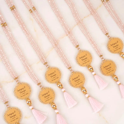 Personalized Metallic Faceted Crystal Tasbih Favor with Custom Gold Filigree Medallion and Tassel 2