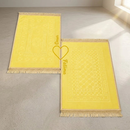 Personalized Couple Prayer Mat Set Offwhite Velvet Rectangle Janamaz