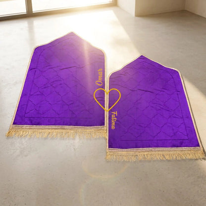 Personalized Couple Prayer Mat Set Purple Velvet Dome Janamaz