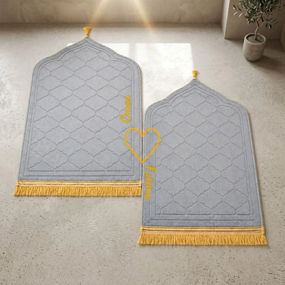 Personalized Couple Prayer Mat Set Grey Velvet Dome Janamaz