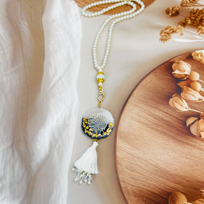 Resin Tasbih with Bismillahir Rahmanir Raheem – Handcrafted Islamic Gift Resin  White Pearl Tasbih