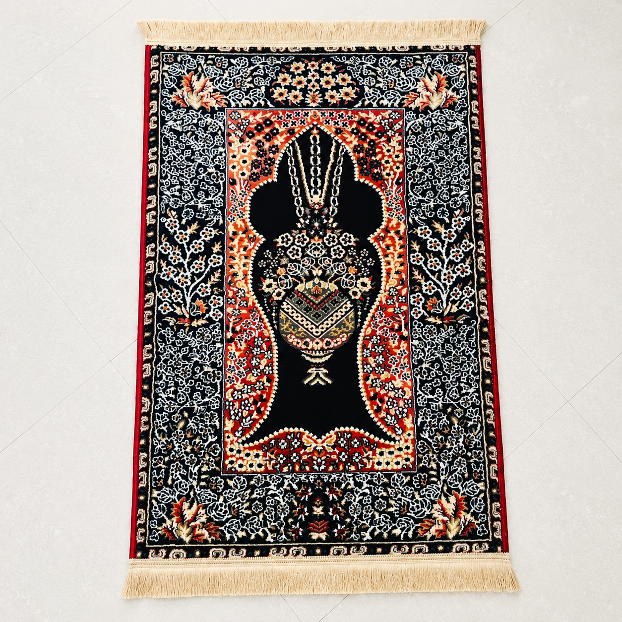 Beautiful Turkish Velvet Prayer Mat | Soft Anti-Skid Carpet Islamic Prayer Rug | Luxury Muslim Musalla for Men & Women - Blue