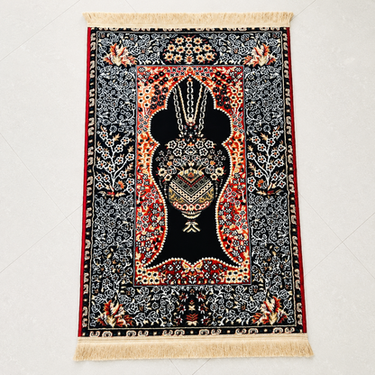 Beautiful Turkish Velvet Prayer Mat | Soft Anti-Skid Carpet Islamic Prayer Rug | Luxury Muslim Musalla for Men & Women - Blue