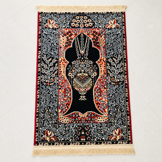 Beautiful Turkish Velvet Prayer Mat | Soft Anti-Skid Carpet Islamic Prayer Rug | Luxury Muslim Musalla for Men & Women - Blue