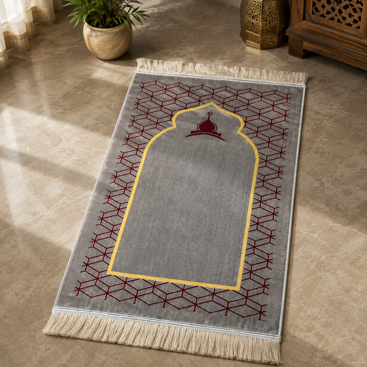 Grey Turkish Prayer Mat | Elegant Janamaz | Luxury Islamic Prayer Rug