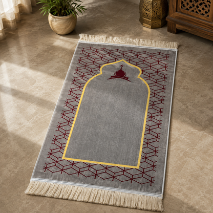 Grey Turkish Prayer Mat | Elegant Janamaz | Luxury Islamic Prayer Rug