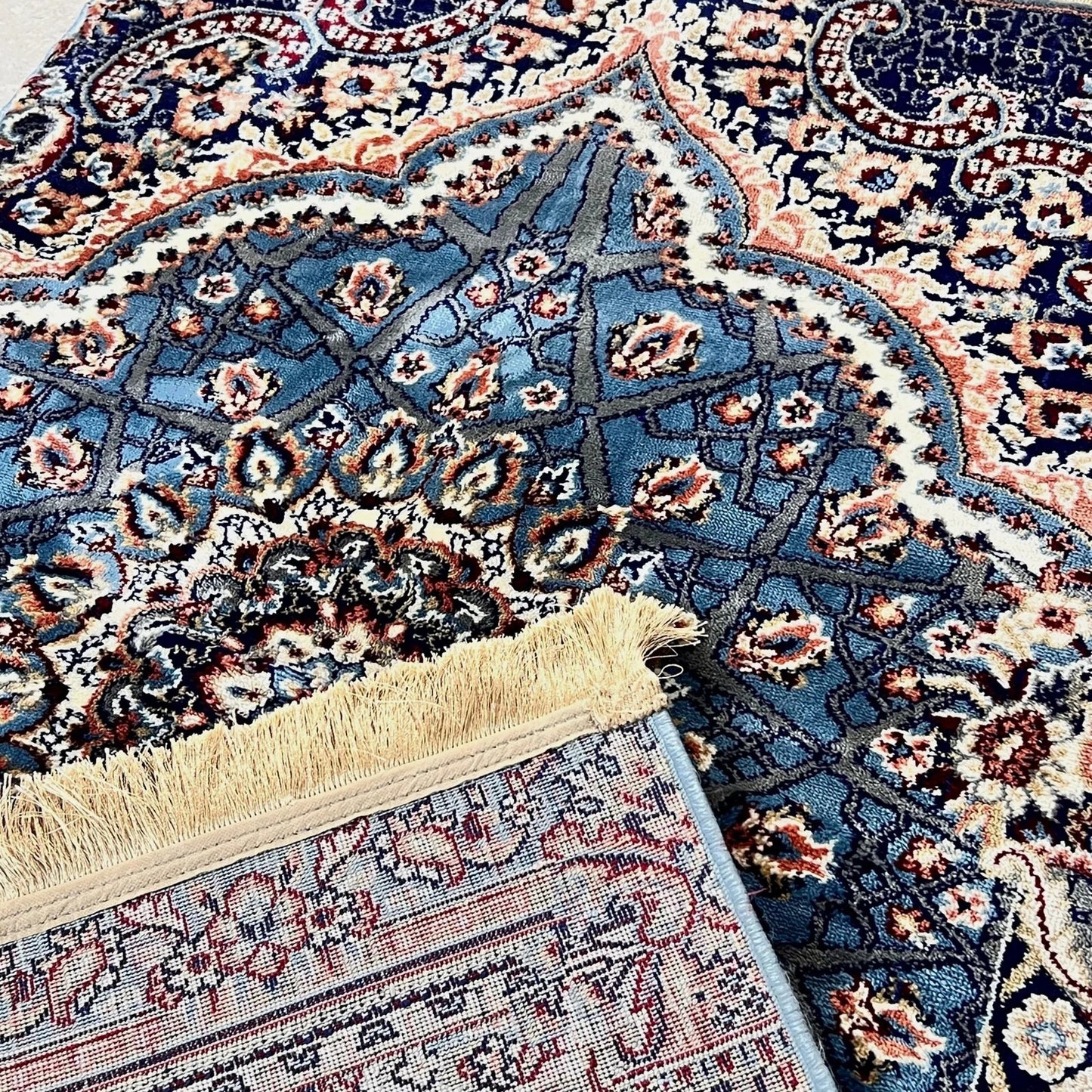 Beautiful Turkish Velvet Prayer Mat | Soft Anti-Skid Carpet Islamic Prayer Rug | Luxury Muslim Musalla for Men & Women - Blue