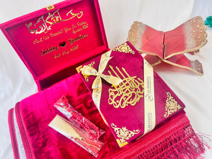Maroon  Elegance: Barkat-e-Jariyah Resin Quran Hamper | Quran Gift Set