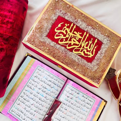 Maroon  Elegance: Barkat-e-Jariyah Resin Quran Hamper | Quran Gift Set