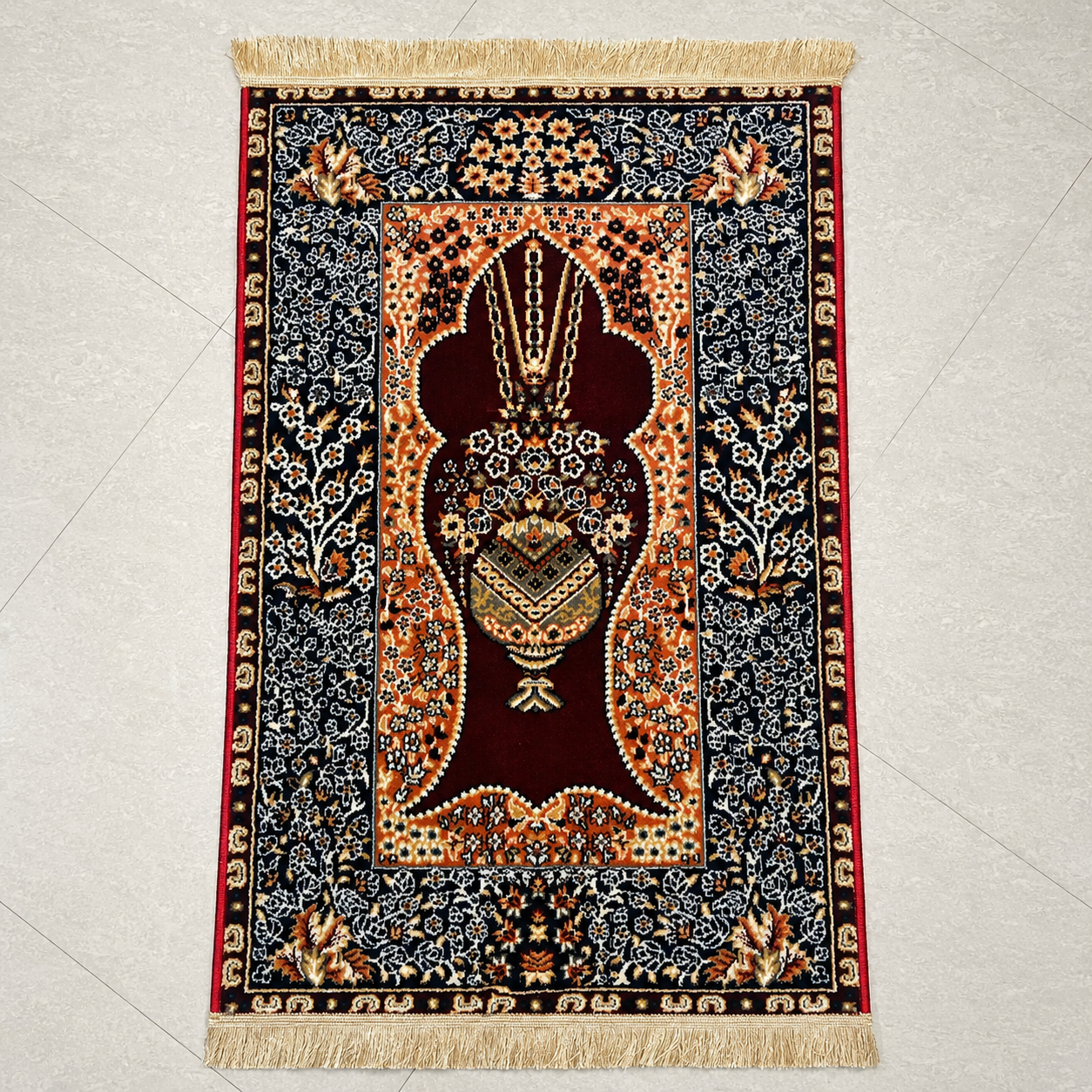 Premium Persian Design Prayer Mat with Fringed Finish