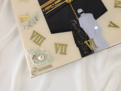 Personalised Kaaba Wall Clock | Unique Islamic Couple Style Clock with Natural Stone (12x12 Inch)