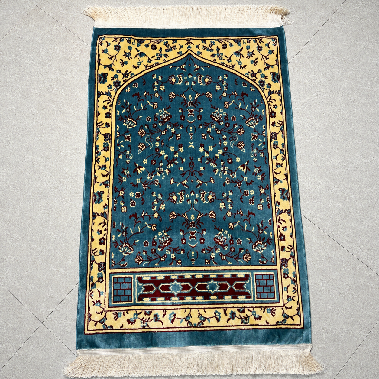 Premium Blue Turkish Prayer Mat | Floral Janamaz Rug