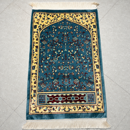 Premium Blue Turkish Prayer Mat | Floral Janamaz Rug