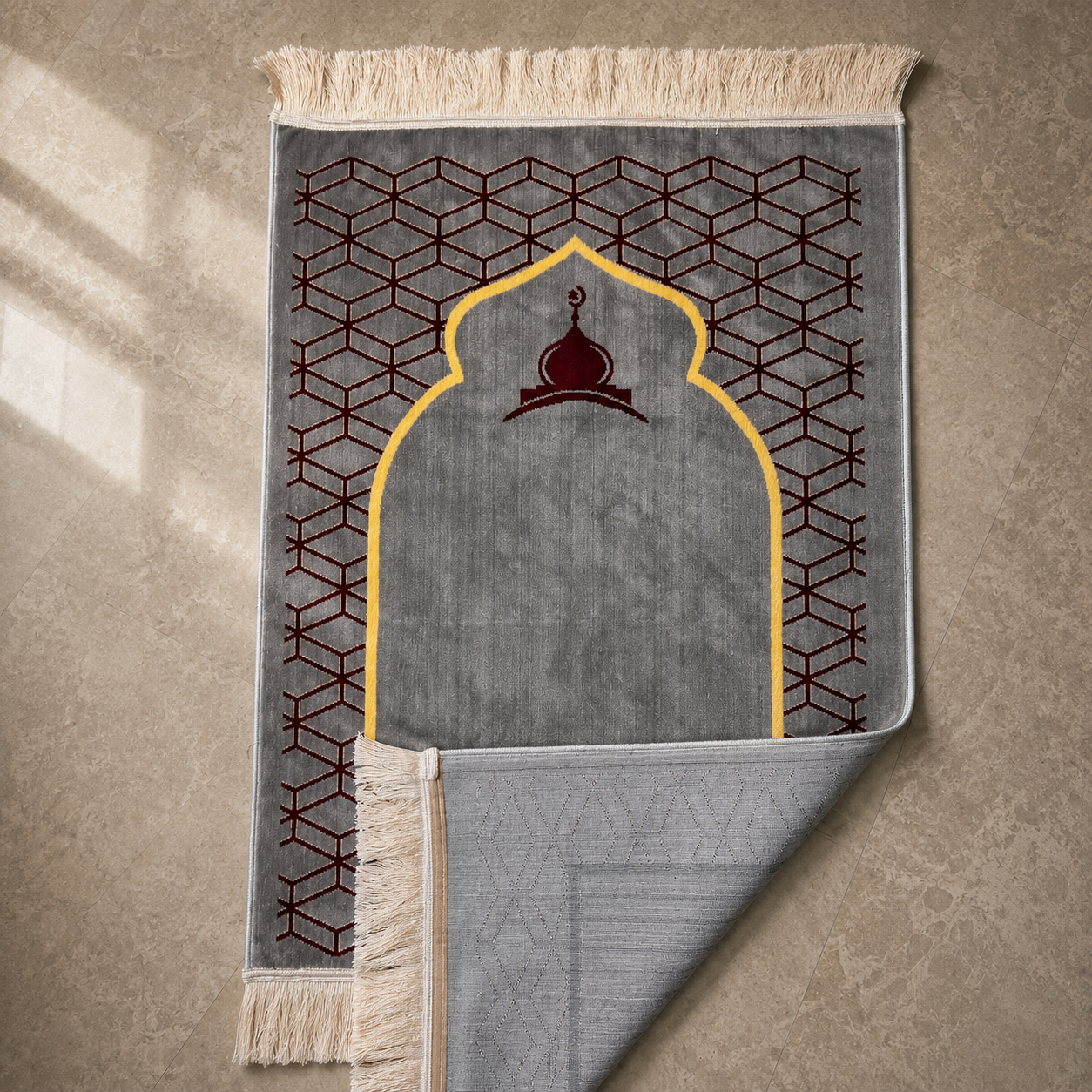 Grey Turkish Prayer Mat | Elegant Janamaz | Luxury Islamic Prayer Rug