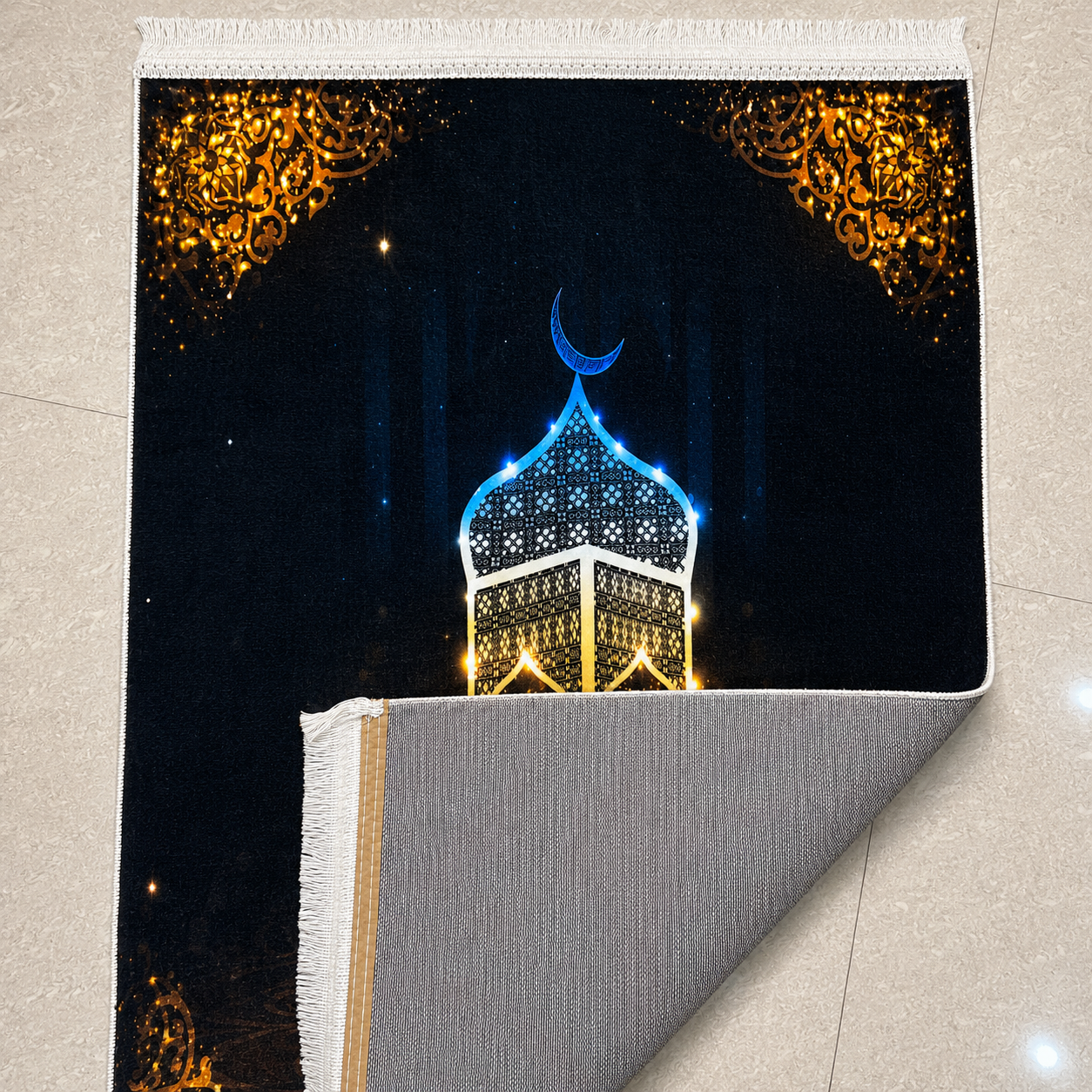 Premium Black & Gold Kaaba Prayer Mat