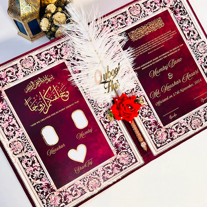 Luxury Nikah Certificate, Nikah Nama & Nikah Pen Personalised Names with Quran Verse