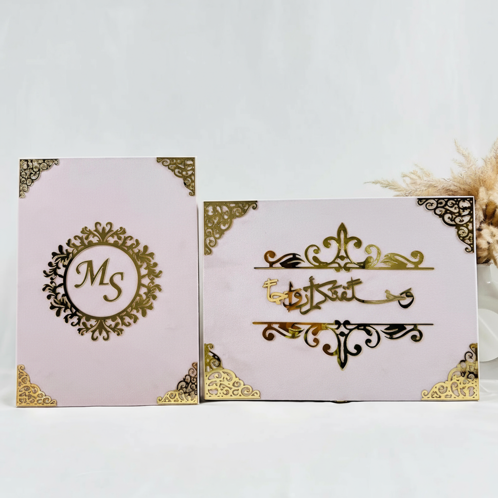 Premium Nikah Nama marriage certificate with Arabic calligraphy, durable quality paper, Islamic motifs, and elegant pen for Islamic wedding ceremonies.
