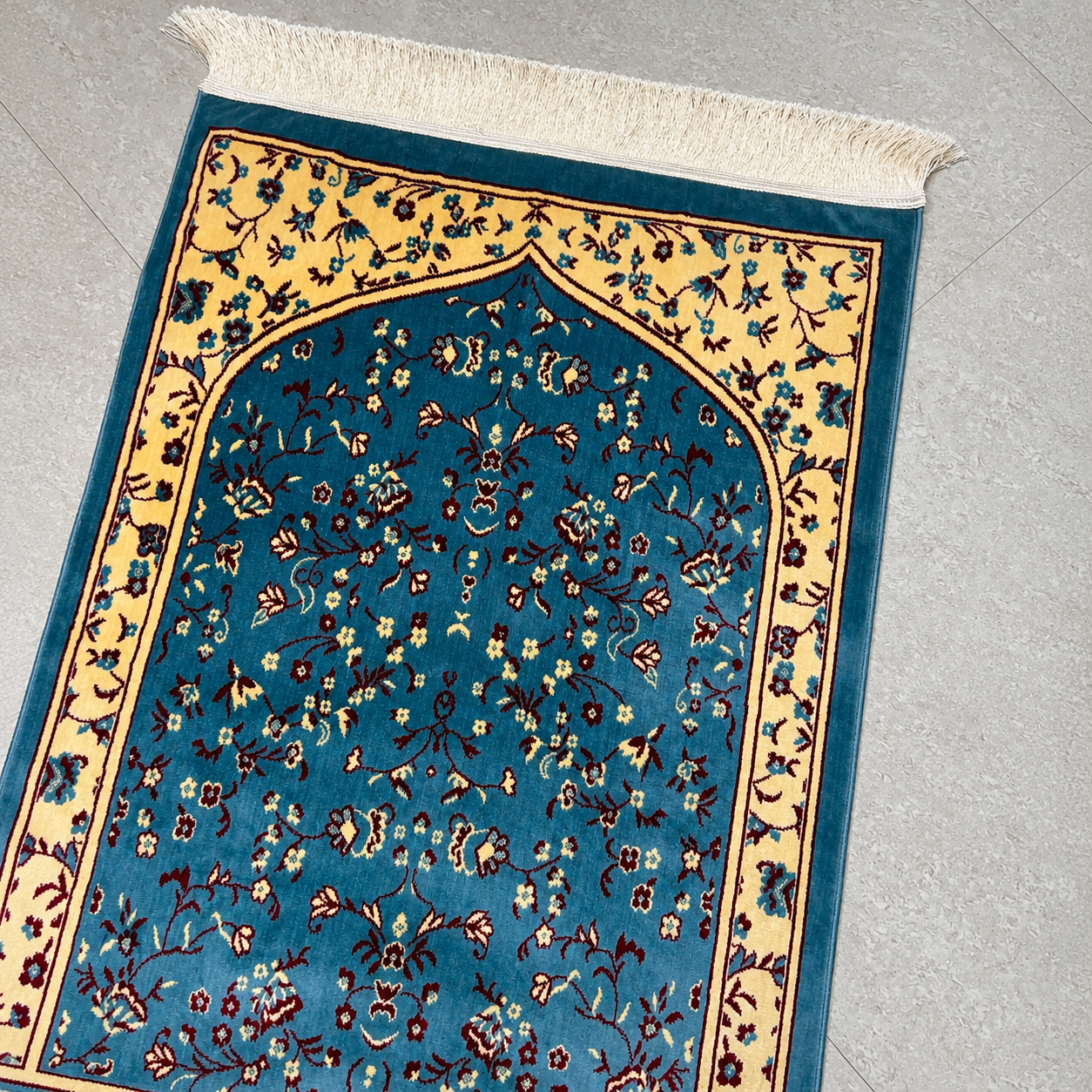Premium Blue Turkish Prayer Mat | Floral Janamaz Rug
