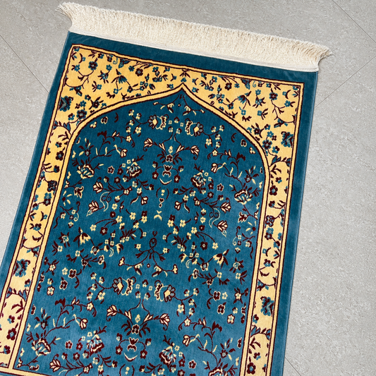 Premium Blue Turkish Prayer Mat | Floral Janamaz Rug