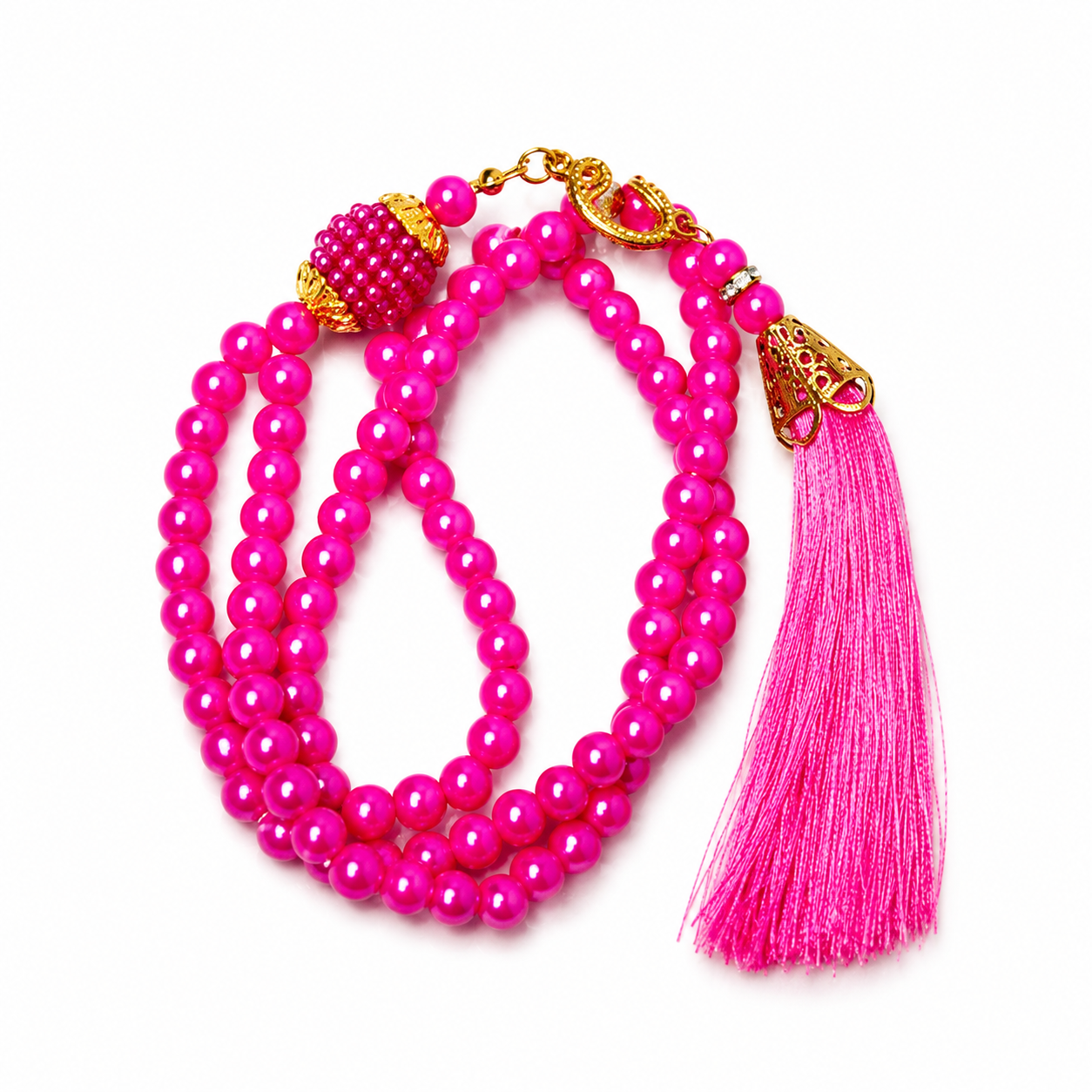 Tasbeeh with pink beads  on a white background