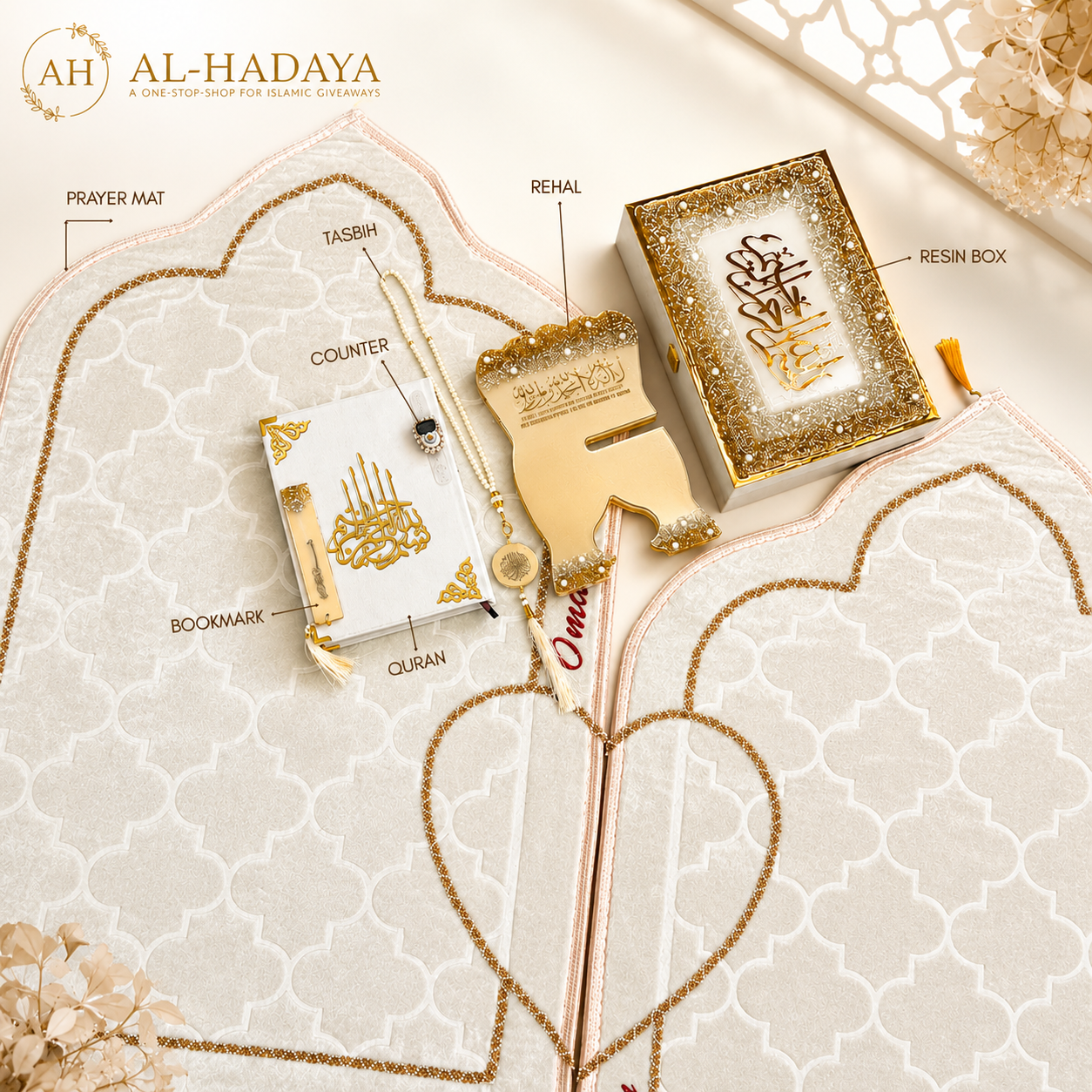 White & Gold Premium Couple Quran Hamper | Personalized Islamic Wedding Gift