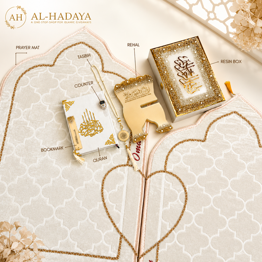 White & Gold Premium Couple Quran Hamper | Personalized Islamic Wedding Gift