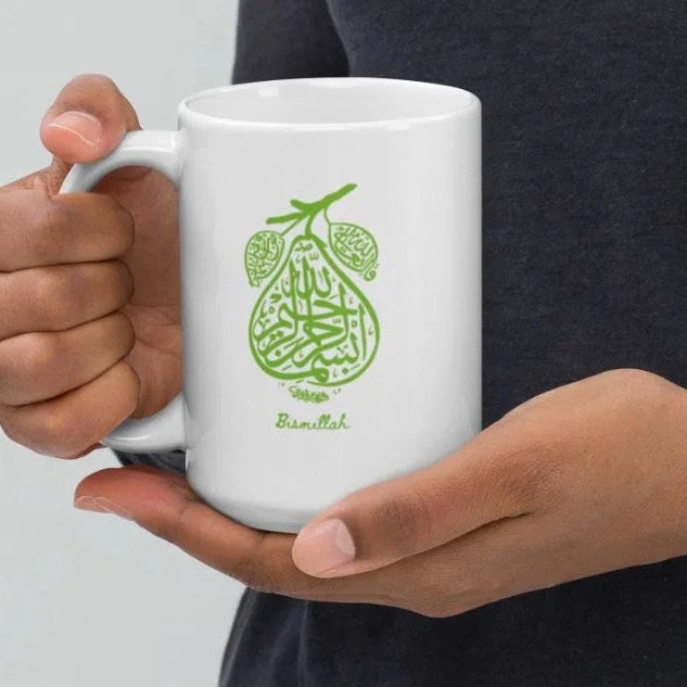 Arabic calligraphy Bismillah ceramic mug, ideal for gifting or personal use.