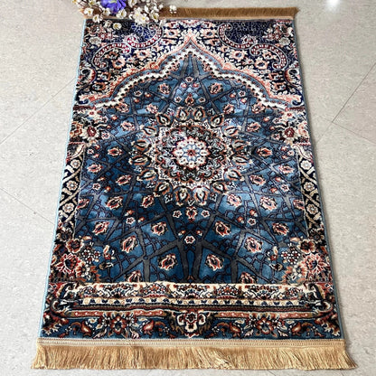 Blue Velvet Turkish Prayer Mat | Anti-Slip Luxury Musalla from Turkey