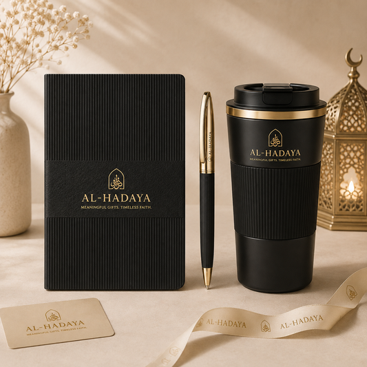 Premium Black & Gold Corporate Gift Set | Notebook, Pen & Travel Mug