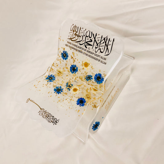 Premium Resin Art Quran Stand (Rehal)|Dried Flowers & Gold Flakes - Islamic Gift | Quran Holder with Pressed Flowers