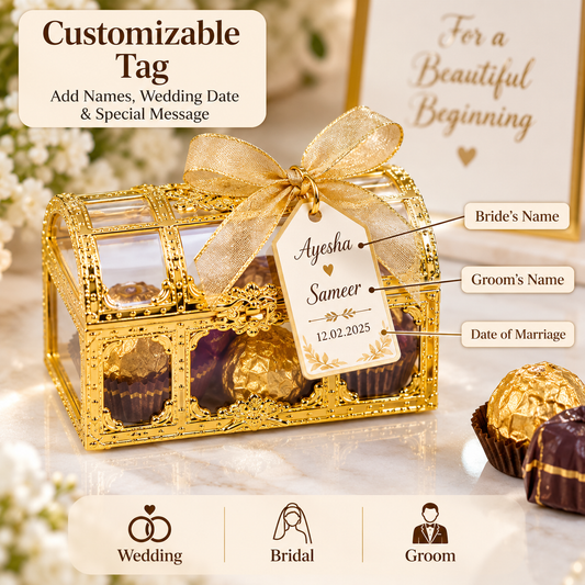6 Pcs Set  Golden Decorative Acrylic Gift Boxes | Empty Mini Storage Box for Sweets, Jewellery, Wedding Return Gifts | Festive Gifting (8 x 5 cm, Big)